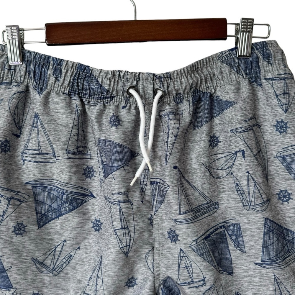 U.S. Polo Assn. Swim Trunks Drawstring Mesh Lined Sail Boats Gray Blue Men's L - Picture 2 of 9